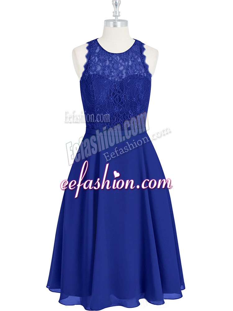  Royal Blue Sleeveless Mini Length Lace Zipper Prom Party Dress