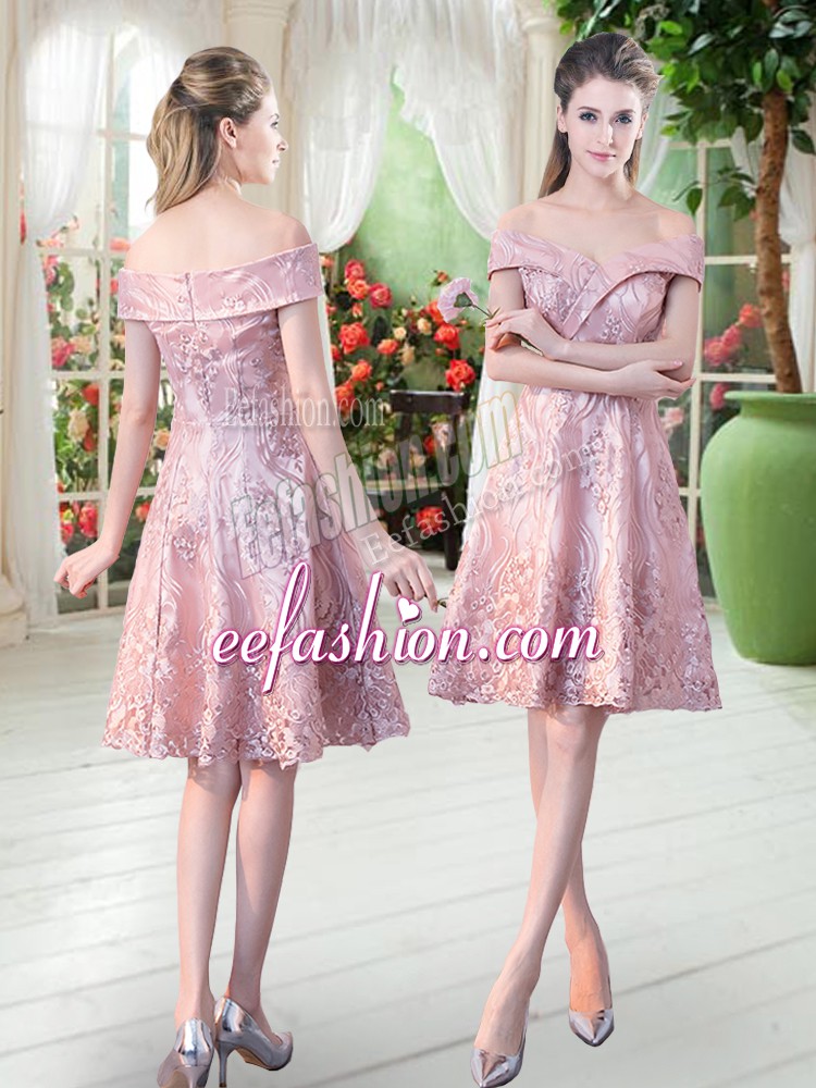 Amazing Lace Prom Party Dress Pink Zipper Sleeveless Knee Length