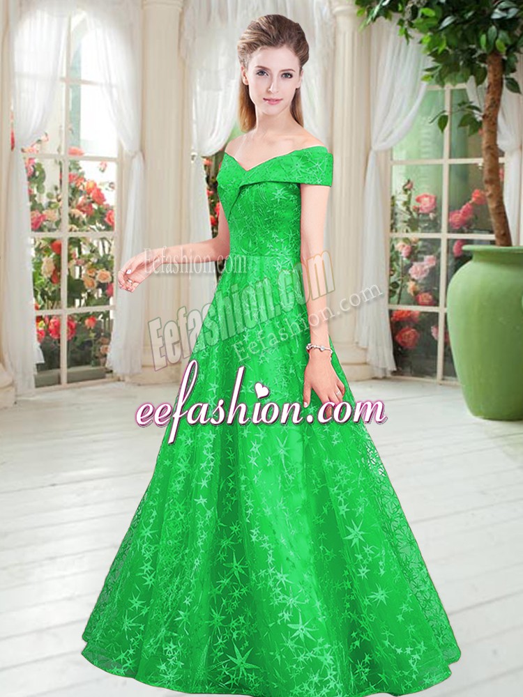  Beading Dress for Prom Green Lace Up Sleeveless Floor Length