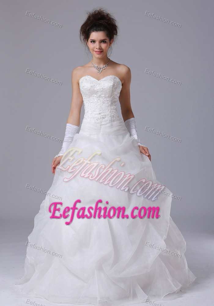Beautiful Beaded Sweetheart A-Line Wedding Dress in Organza with Pick Ups
