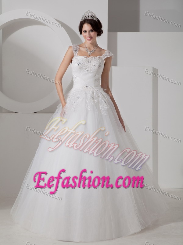 Lovely A-line Long Wedding Dress with Beading and Appliques