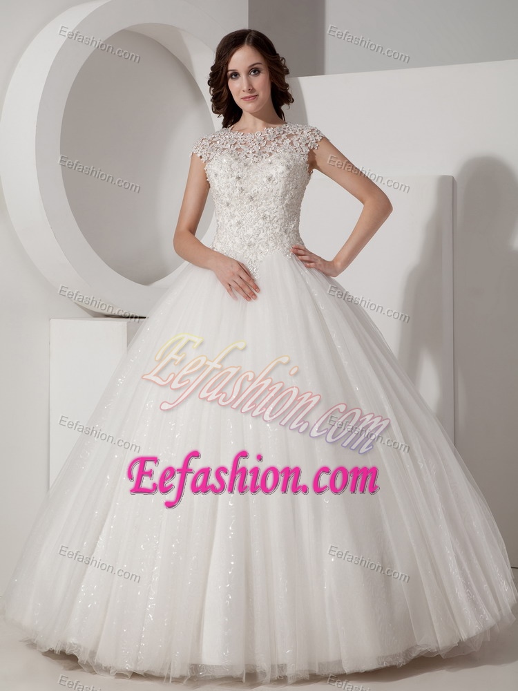 New Luxurious Ball Gown High-neck Wedding Dress with Sequins and Lace
