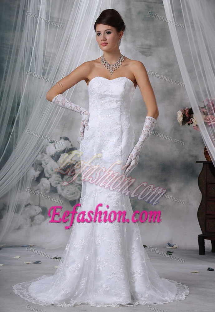 Exclusive Mermaid Court Train Sweetheart Wedding Dress in Lace for Cheap