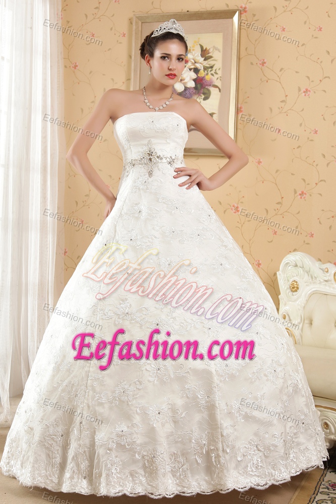 Brand New Ball Gown Strapless Long Satin Beading Wedding Bridal Gown