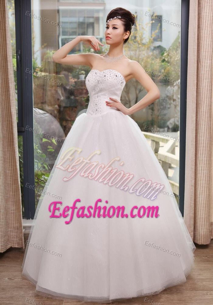 Beaded Decorate Bust Sweetheart A-line Long Tulle Dresses for Wedding