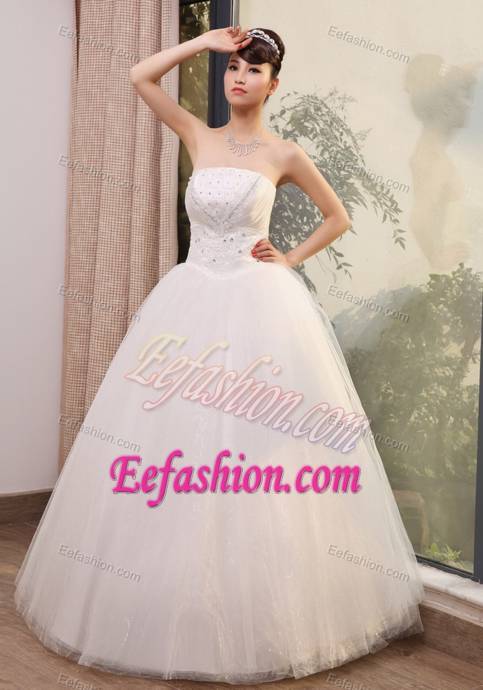 Best Seller Lace Beading Strapless A-line Bridal Dresses to Long