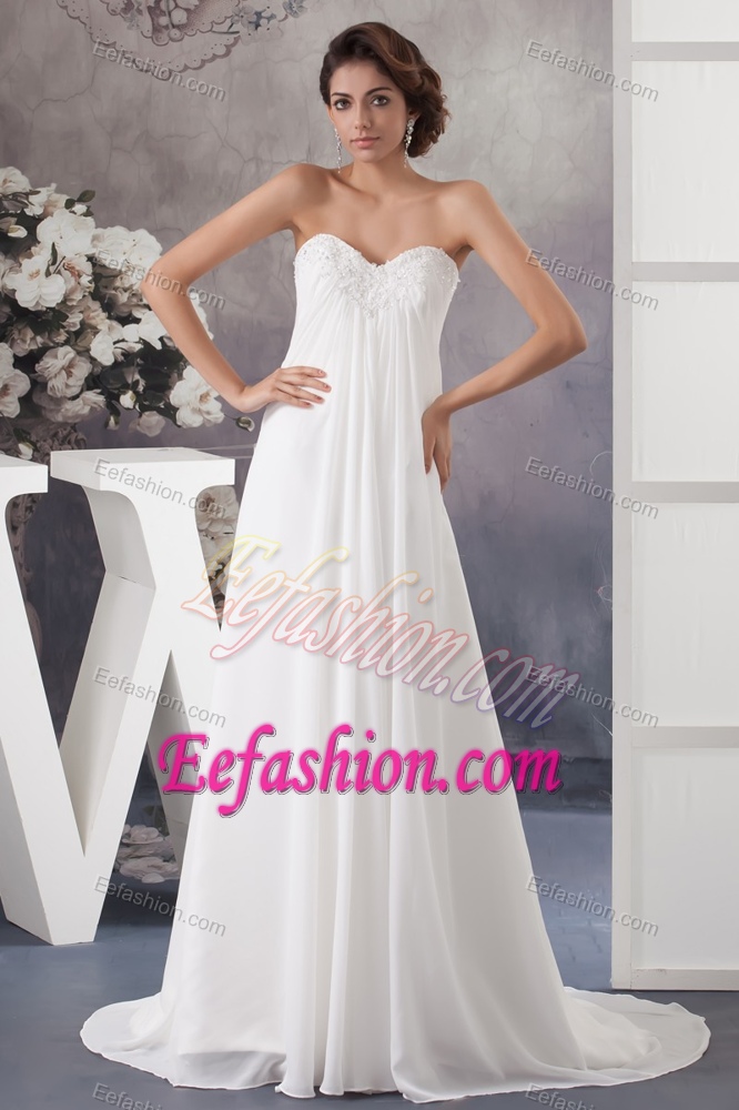 Fabulous Sweetheart Strapless Beaded Ruched Brush Train Bridal Gown