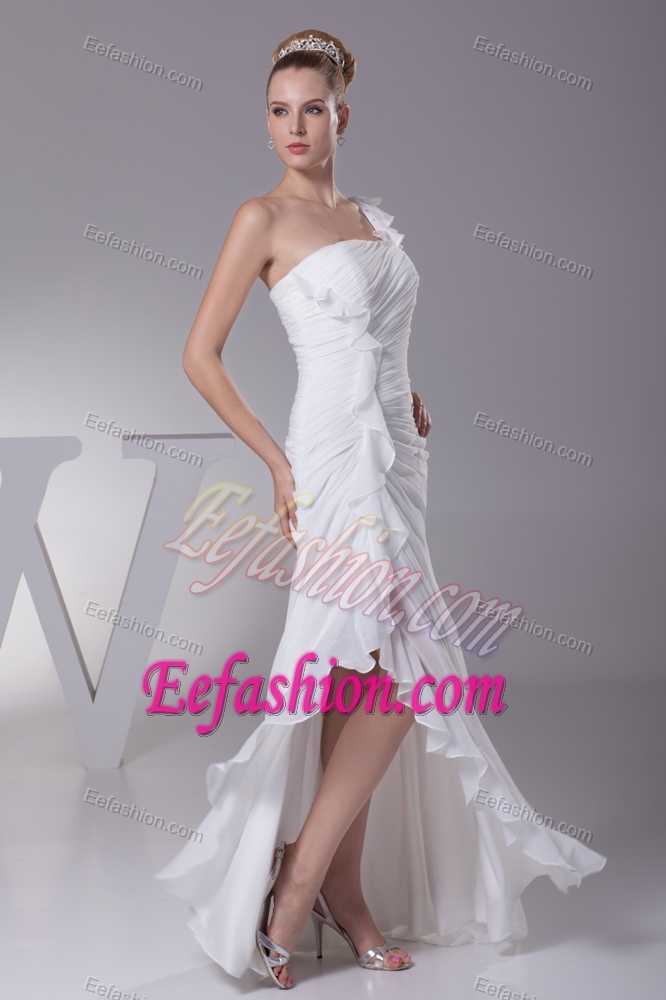 Special Sheath One Shoulder Ruching High Low Dresses for Brides to Floor-length