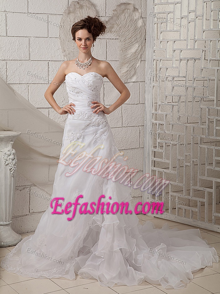 Necessary A-line Sweetheart Court Train Organza Bridal Dresses with Appliques