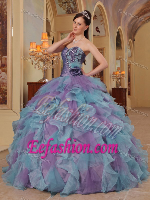 Colorful Ball Gown Sweetheart Organza Quinceanera Gown Dress with Ruffles