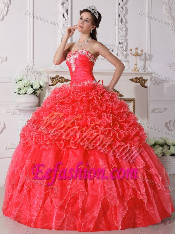 Hot Strapless Organza Beaded Quinceanera Dress with Embroidery and Ruffles