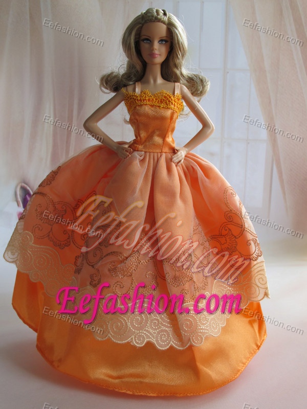 Beautiful Ball Gown Yellow Barbie Doll Dress