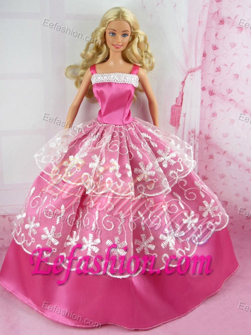 Beautiful Pink Gown With Embroidery For Barbie Doll