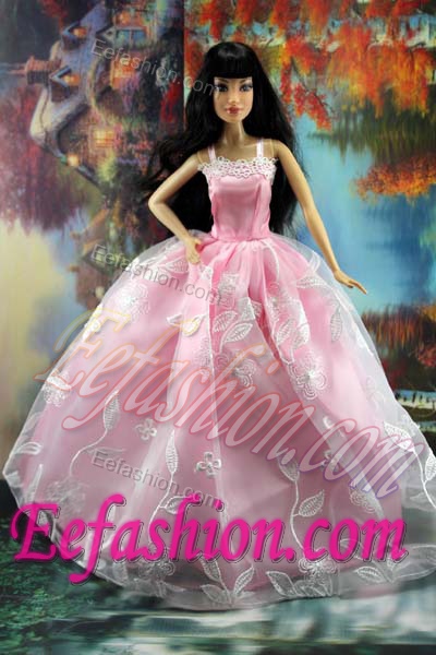Beautiful Pink and Embroidery For Barbie Doll Dress