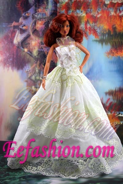 Lace and Hand Made Flowers To A-line Barbie Doll Dress