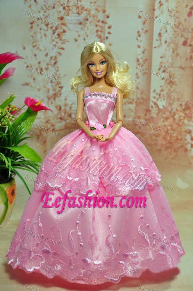 Lovely Baby Pink Straps Applqiues Party Clothes Fashion Dress for Noble Barbie
