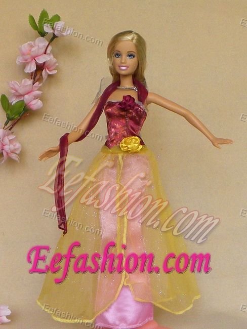 Colorful Hand Made Flowers Handmade Dresses Fashion Party Clothes Gown Skirt For Barbie Doll