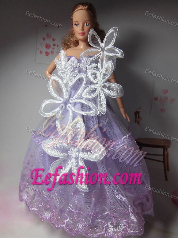 Pretty Party Clothes Lilac Beautiful Dress Tulle for Noble Barbie Doll