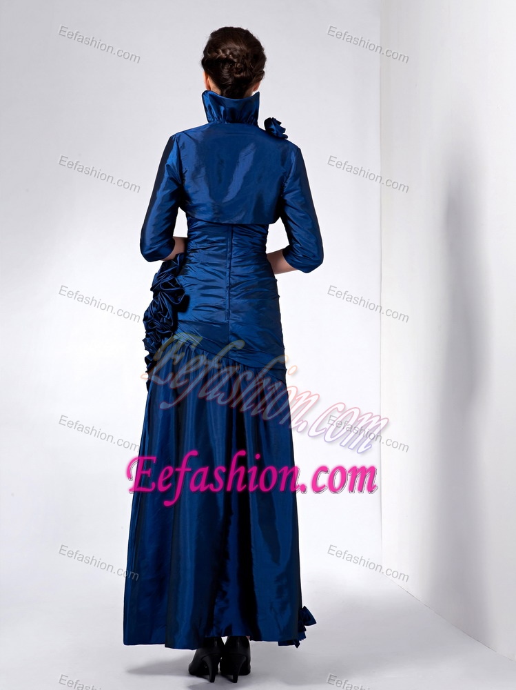 Ruched Sweetheart Navy Blue Mother of Bride Dresses with Jacket and Flowers