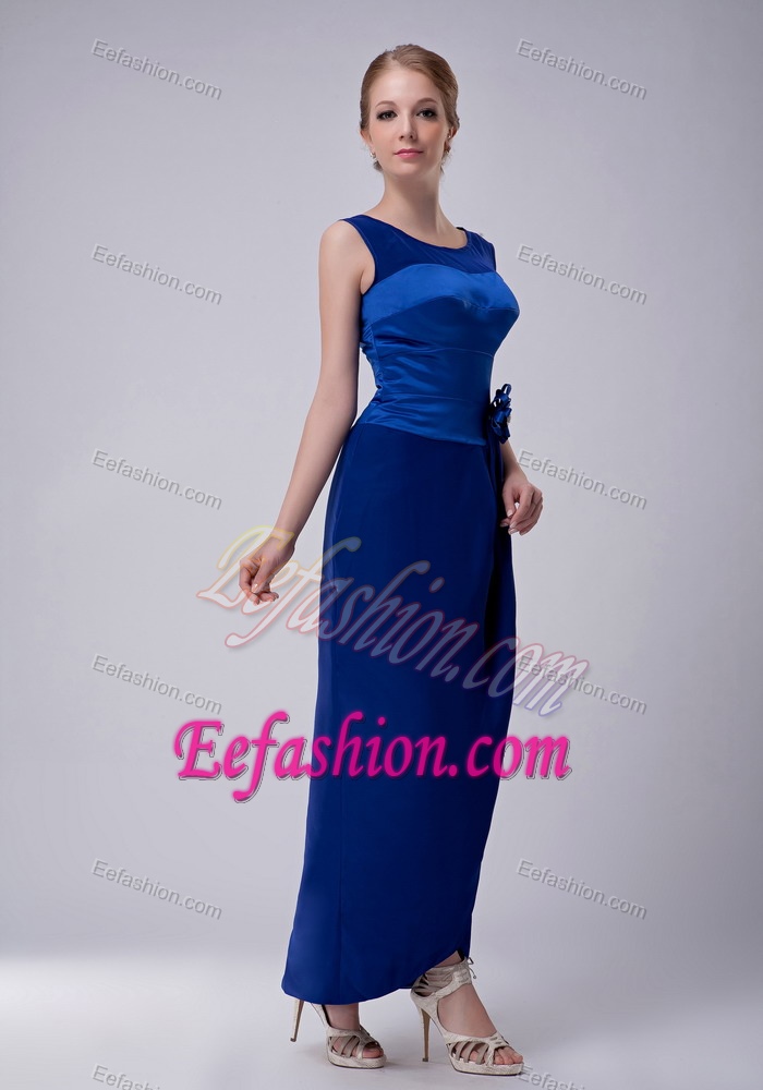 Chic Scoop Straps Ankle-length Royal Blue Mother Wedding Dress with Flower