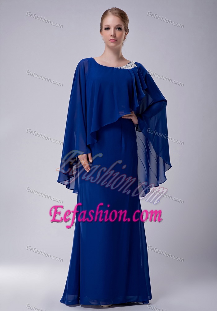 Royal Blue Bateau Long Long Sleeves Chiffon Mother Dress for Wedding