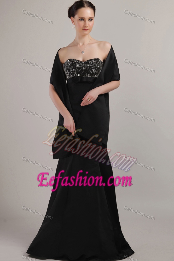 Black Sweetheart Brush Train Mother of Bride Dress with Beading and Shawl