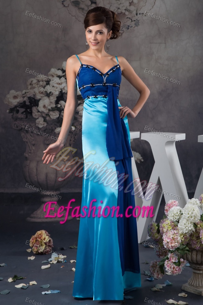 Spaghetti Straps Long Two-Toned Blue Mother Bride Dress with Beading