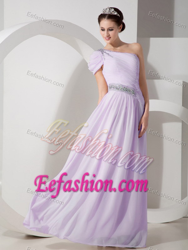 Lilac Empire One Shoulder 2013 Prom Graduation Dress with Beads