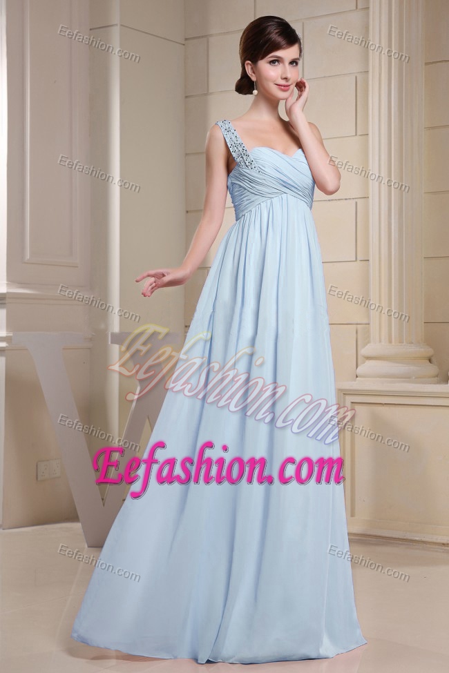 Dressy Ruching and Beading Lilac Prom Gowns with One Shoulder