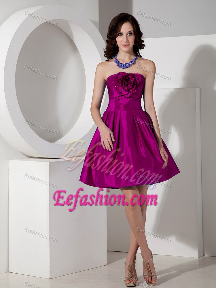 Fuchsia Princess Strapless Prom Evening Dress in with Handle Flowers