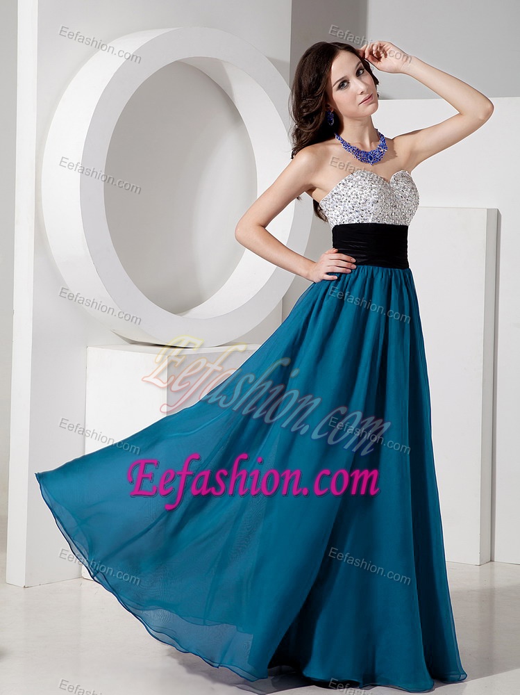 Teal and Black Sweetheart Prom Gown with Beadings on Promotion