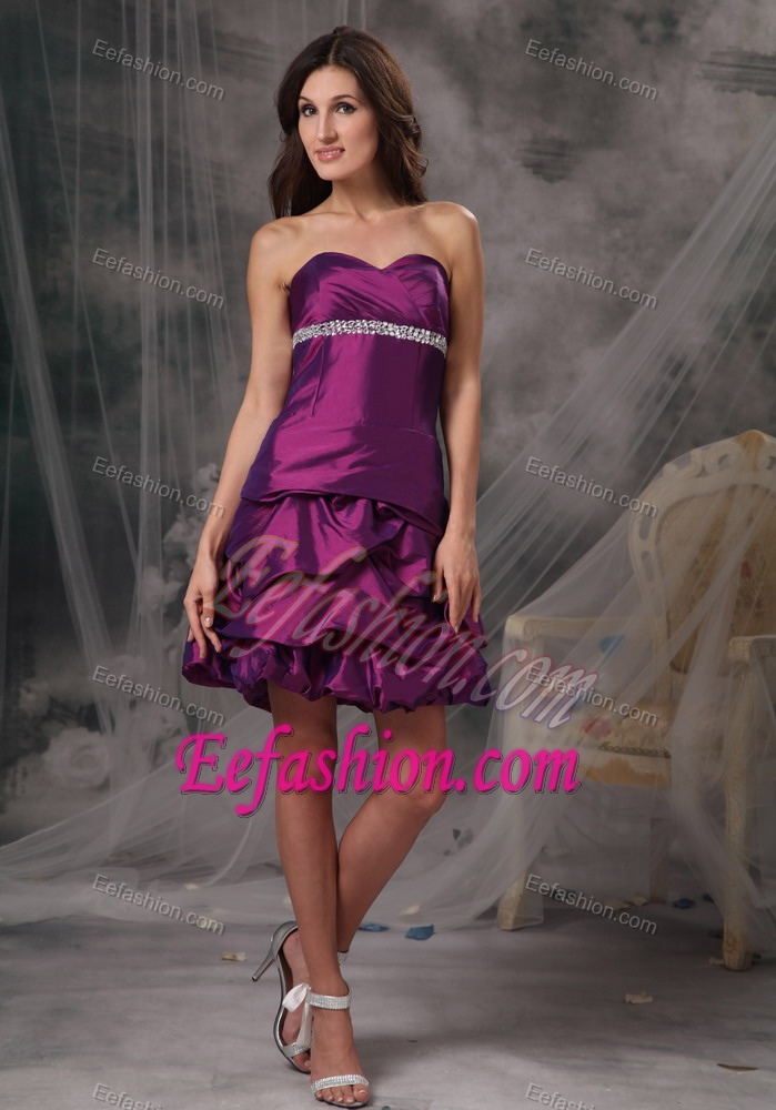 Purple A-line Sweetheart Beaded Mini-length Prom Gown Dress for Cocktail