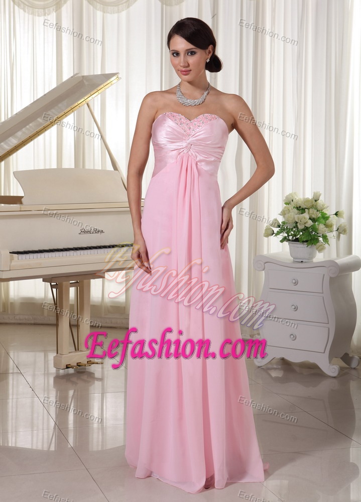 Baby Pink Sweetheart Beaded Prom Evening Dress with Chiffon and Satin in 2015