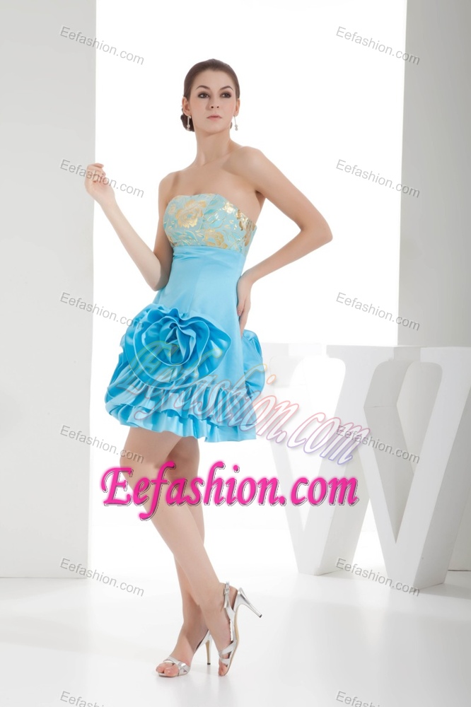 Pretty Aqua Blue Strapless Short Prom Gowns for Cheap