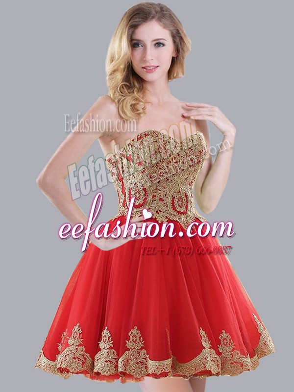  Red Sweetheart Neckline Appliques Court Dresses for Sweet 16 Sleeveless Lace Up