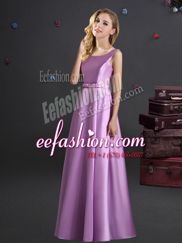Fantastic Floor Length Lilac Damas Dress Square Sleeveless Zipper