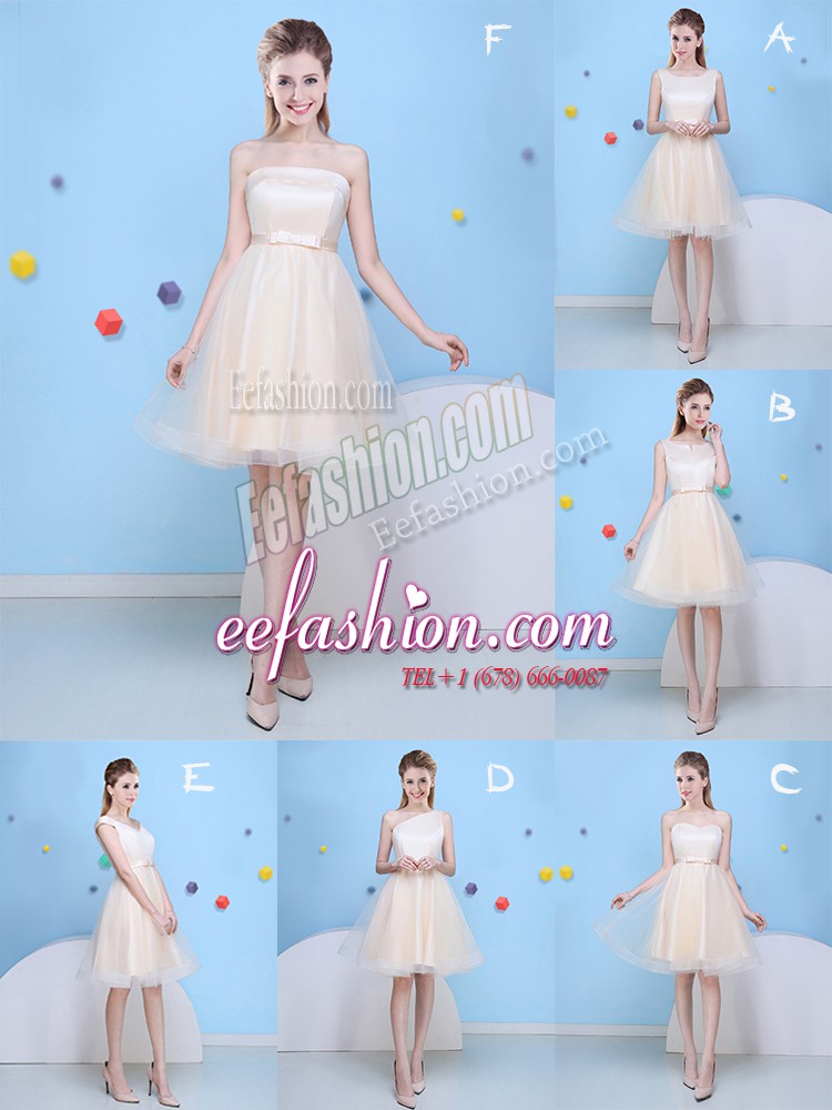Custom Fit Champagne Strapless Lace Up Bowknot Wedding Guest Dresses Sleeveless