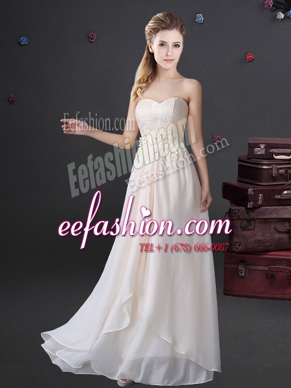  Chiffon Sleeveless Floor Length Bridesmaid Gown and Lace and Appliques