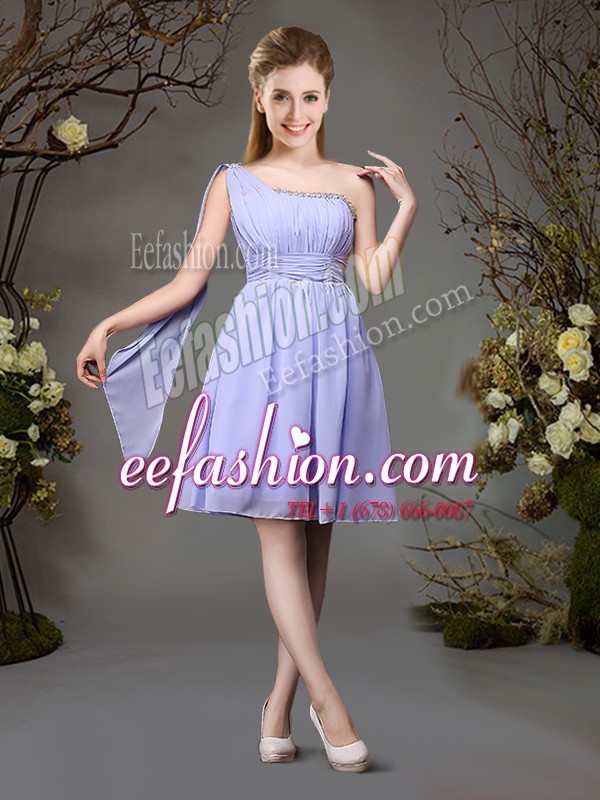 Exquisite Mini Length Lavender Bridesmaid Gown One Shoulder Sleeveless Zipper