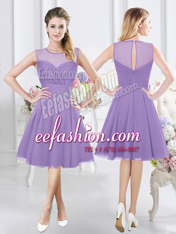  Lavender A-line Chiffon Scoop Sleeveless Ruching Knee Length Zipper Quinceanera Court Dresses