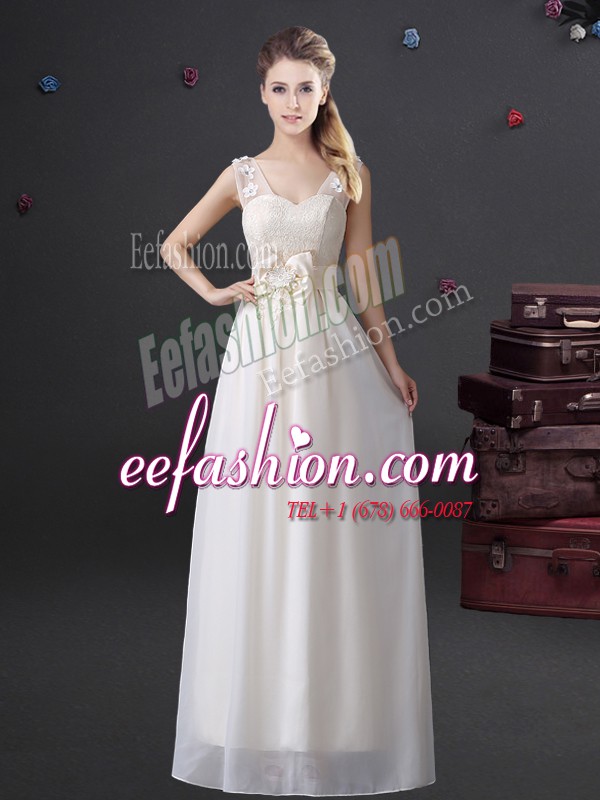  White Sleeveless Chiffon Zipper Damas Dress for Prom and Party and Wedding Party