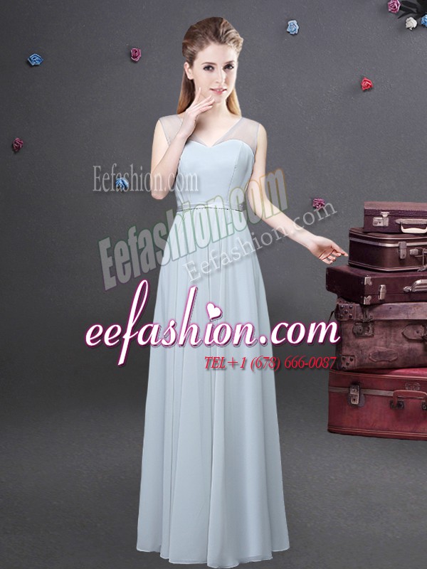 Top Selling Grey Empire Ruching Damas Dress Zipper Chiffon Sleeveless Floor Length