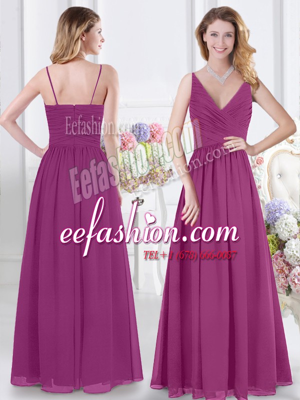  Sleeveless Zipper Floor Length Ruching Bridesmaid Gown