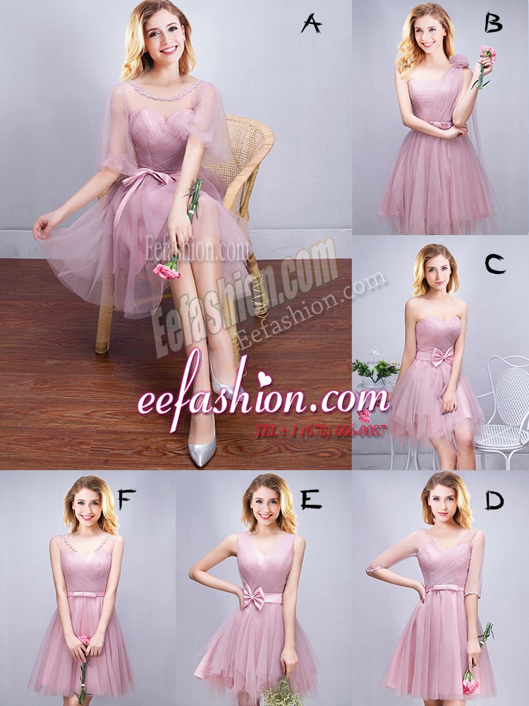  Scoop Sleeveless Lace Up Wedding Party Dress Pink Tulle