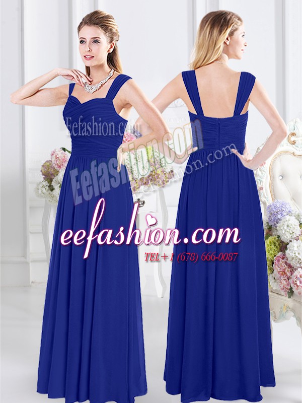 Elegant Royal Blue Straps Zipper Ruching Wedding Guest Dresses Sleeveless