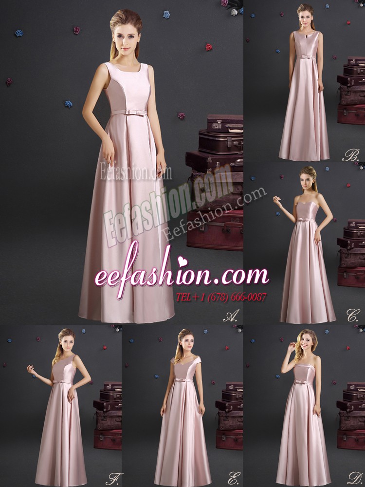 Comfortable Square Pink Sleeveless Elastic Woven Satin Zipper Bridesmaid Dress for Prom and Party and Wedding Party