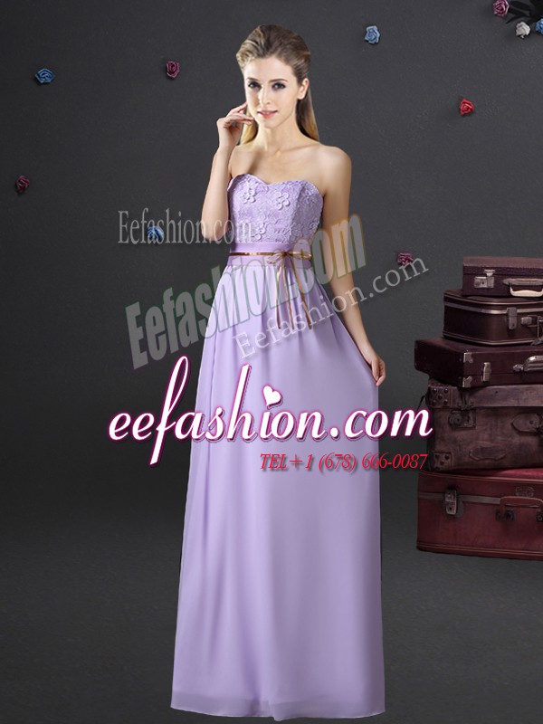 Dynamic Lavender Bridesmaid Dresses Prom and Party and Wedding Party and For with Lace and Appliques and Belt Sweetheart Sleeveless Lace Up