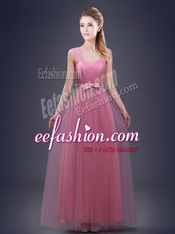 Custom Fit Straps Sleeveless Tulle Quinceanera Court Dresses Ruching and Bowknot Lace Up