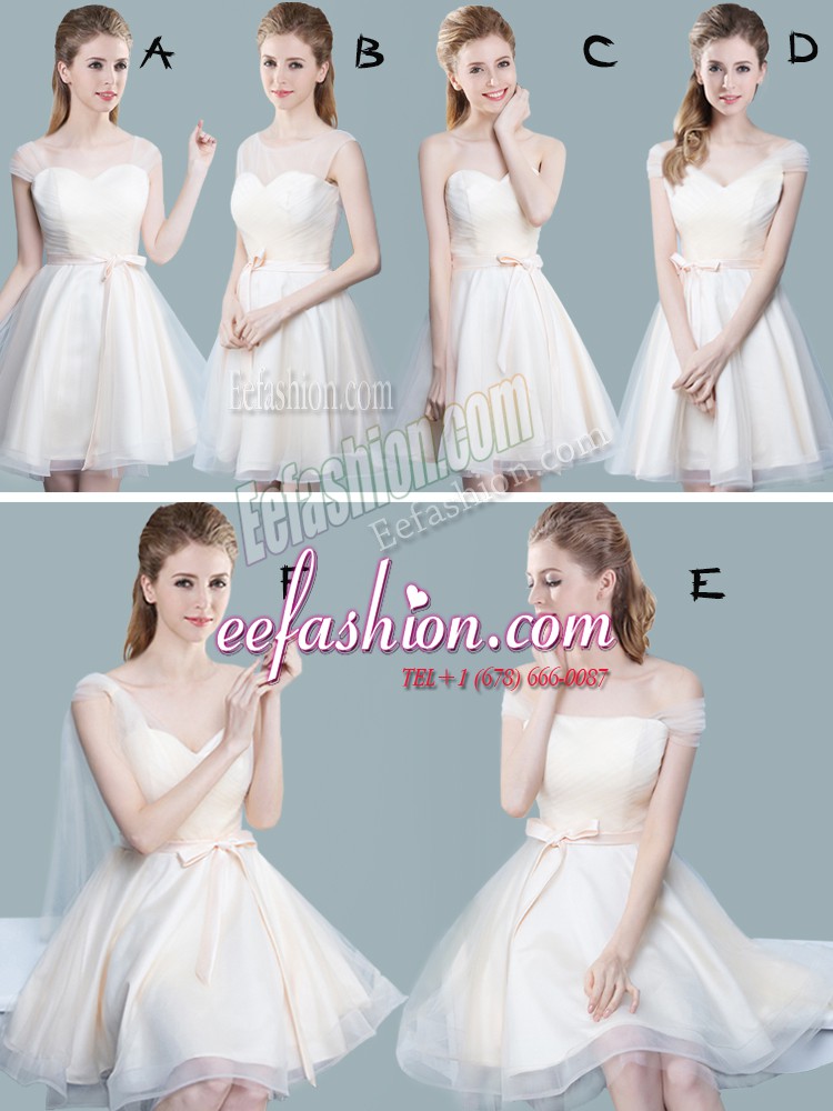  Straps Cap Sleeves Ruching and Bowknot Zipper Court Dresses for Sweet 16