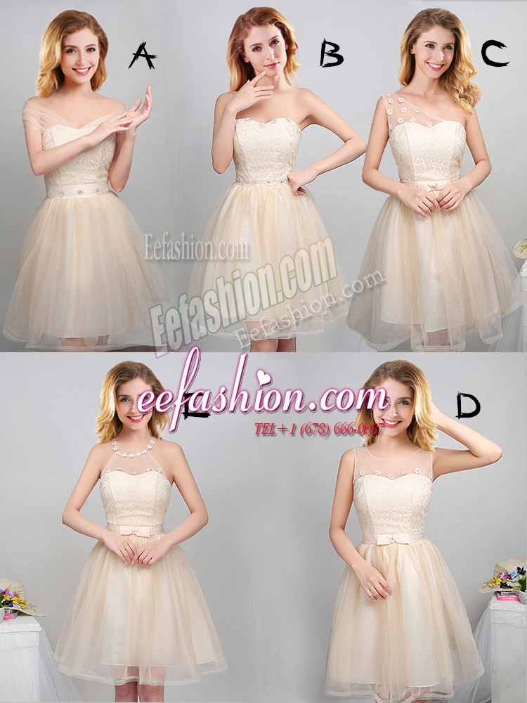  Off the Shoulder Tulle Sleeveless Mini Length Quinceanera Court of Honor Dress and Lace and Appliques and Belt